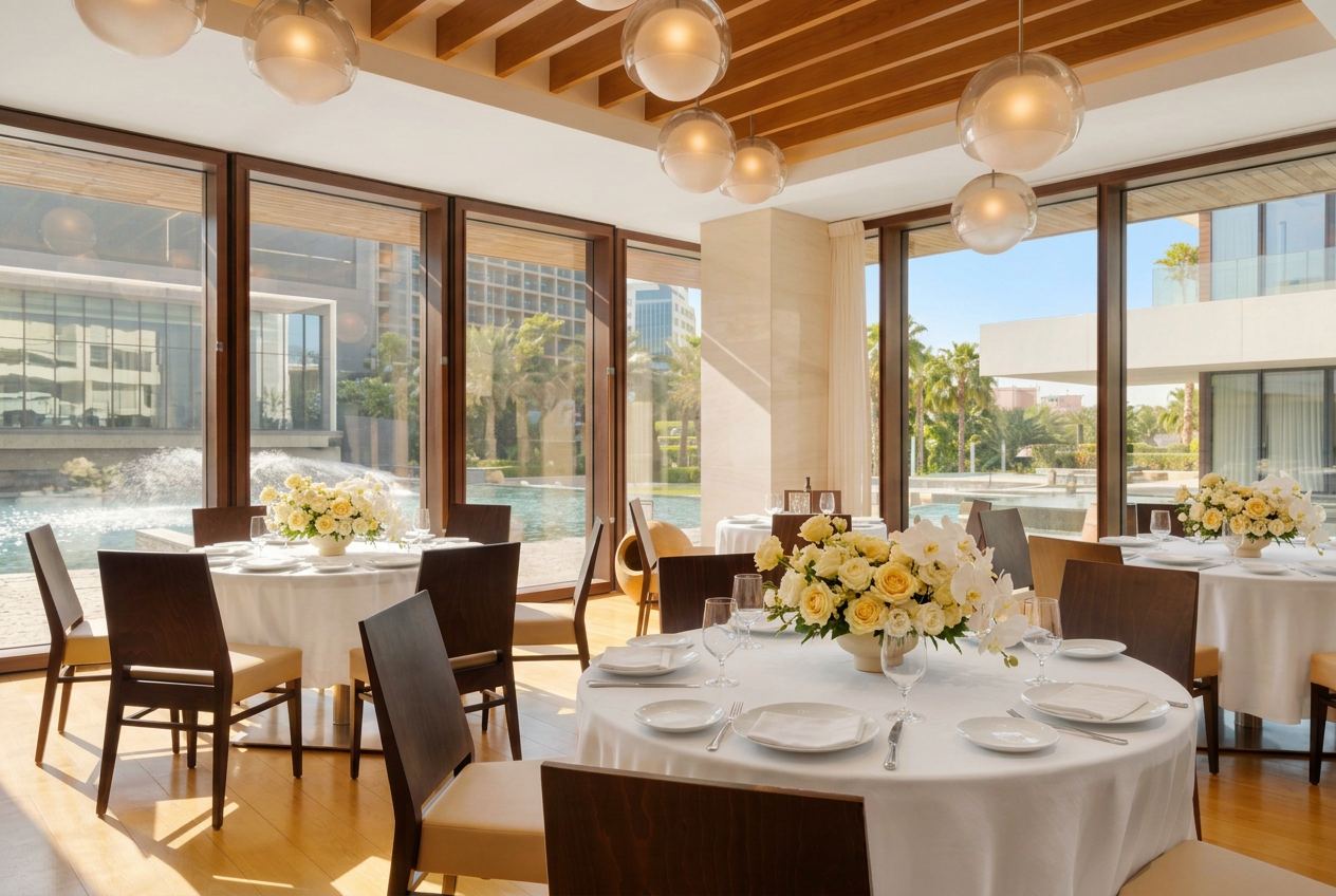 Kythira Private Room with the OPT-1 Honey Pie Rose centrepiece on a table